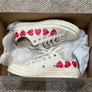 Converse Cream Sneakers with Red Heart Design